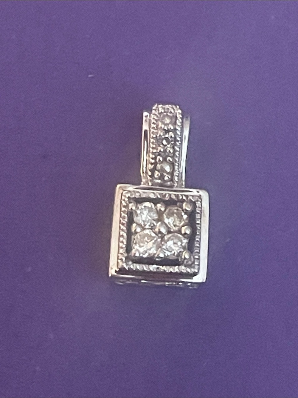 Small Dainty 10K solid white gold and  Diamond Cluster Pendant! Gorgeous!
